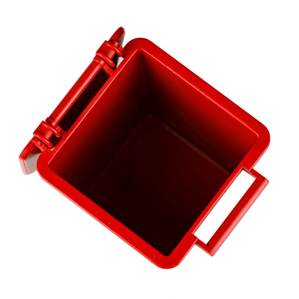 open blue trash bin isolated on a white background. file contains clipping path.